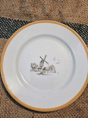 Williams-Sonoma Les Fermiers Salad Plate Windmill Orange Harvest Gold Trim